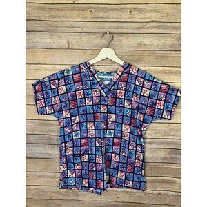 HQ Scrub Top XS Breast Cancer Ribbon Hearts Flower